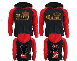 King And Queen Couple Hoodies Matching Couple Hoodies King Queen Hoodies Black - Red Man Large - Woman Large