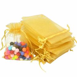 Wuligirl 100PCS Drawstring Organza Bag 4X6 Jewelry Lipstick Cosmetics Pouches Bags Baby Shower Party Wedding Favor Seashell Candy Bags 100 Pcs Gold 4X6