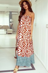 Orange Boho Geometric Print Sleeveless Maxi Dress - XL SA40 UK16
