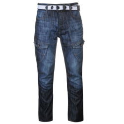 No Fear Men's Belted Cargo Jeans - Dark Wash Parallel Import