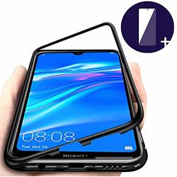 Case For Huawei Y7 2019 Y7 Pro 2019 Cover Magnetic Adsorption Tech Strong Magnet Built-in Aluminum Frame Anti Scratch Shockproof Metal Cover Packed Tempered Glass Screen Protector