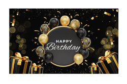 Birthday Banner Back Drop - Black And Gold
