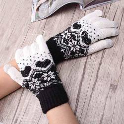 Miya Mona Girl's Winter Warm Knitted Snowflake Gloves - Black