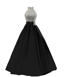 Heimo Women's Sequined Keyhole Back Evening Party Gowns Beaded Formal Prom Dresses Long H123 16 Black