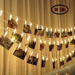 LED Photo Clip String Lights 30 Photo Clips Perfect For Hanging Photos Pictures Notes Paintings Card And Memos- 3.3 METER 10.8 Feet - 3 Aa Batteries Powered WARM-WHITE-30LED