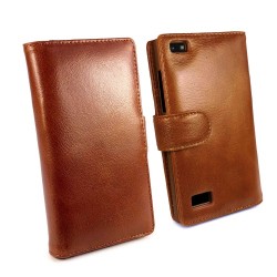 Tuff-Luv Vintage Genuine Leather Wallet Case Cover for BlackBerry Priv in Brown