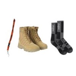 Ballistic Round Toe Hiking & Tactical Boot With Sniper Africa Socks Combo Tan