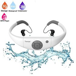Waterproof MP3 Player Earphones Tayogo Upgraded 8GB Swimming Headset Under Water Music Player For Swimming Surfing Diving-white