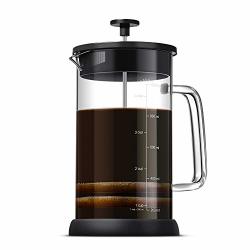 Soulhand French Press Coffee Maker Heat Resistant Glass Tea Maker 1L 34OZ 4 Layer Stainless Steel Filter Bonus 2 Filters Kitchen Timer And Coffee Scoop 15ML