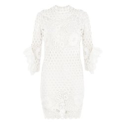 Quiz White Crochet Lace Frill Sleeve Midi Dress