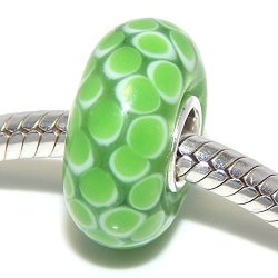 Solid 925 Sterling Silver "blue Background With Green Shamrocks" Glass Charm Bead For European Snake Chain Bracelets