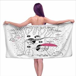 Glifporia White Bath Towels Magic Home Decor Minimalist Habitat Drawing With Rabbits Tree Hole Houses In A Rainy Day Hollow Design White Pink W10