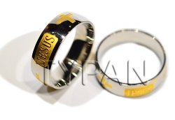 In Stock Jesus Bible Cross Stainless Steel Gold Plated 8MM Ring Size 12