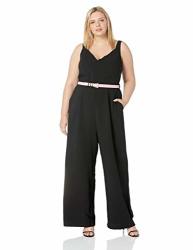 City Chic Women's Apparel Women's Plus Size Strappy Wide Legged Solid Jumpsuit With Contrast Belt Black S