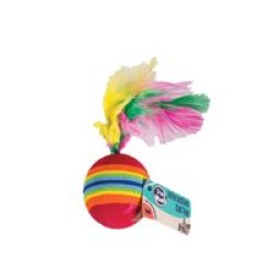 Cat Toy - Ball With Feathers - Multi-coloured - Rubber - 3.5CM - 8 Pack