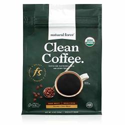 Natural Force Organic Mold Free Clean Coffee Low Acid Whole Bean Founders Select Dark Roast Seasonal Blend - Great Taste + Aroma - Tested