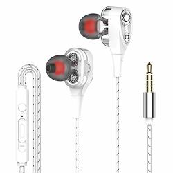 Quad Drivers Hybrid In Ear Earphones Dual Speaker In-ear Headphones Double Dynamic Ring Headphone Cable With Wheat Gaming Headset For Apple Android Phone White