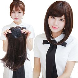 Moreal 14" Bob Hair Replacement Clip In Topper Top Hairpiece With Side Bangs For Women Thinning Hair Natural Black