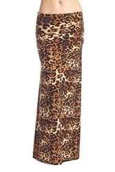 82S-9001PS-A01 Women's Poly Span Animal Print Maxi Skirt - A01 Brown Leopard S