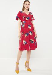 Edit Fit And Flare Dress With Back Neck Ties Multi-colour