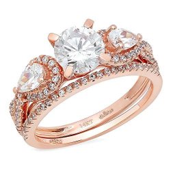Clara Pucci 2.01 CT Princess Cut Simulated Diamond CZ Pave Halo Bridal Engagement Wedding Ring Band Set 14k White Gold