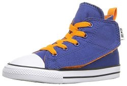 Converse Kids Boys' Chuck Taylor All Star Simple Step Hi Infant toddler Roadtrip Blue vivid Orange white 3 M