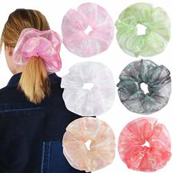 Organza Over Sized Hair Scrunchies - 6PCS Elastic Hair Scrunchies Bobble Hair Ties Colorful Hairbands For Women Ponytail Holder Organza-shiny