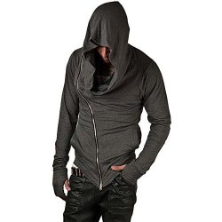 Zuevi Men's Cool Side Zipper Assassin's Robe Hoodies Grey-xs
