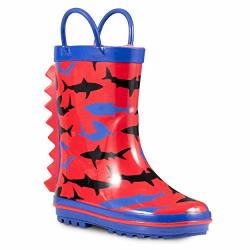 Zoogs Children's Rubber Rain Boots Little Kids & Toddler Boys & Girls Patterns Red Shark Fin 1 M Us Little Kid