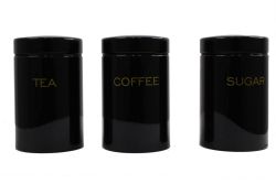3 Piece Glossy Stainless Steel Coffee Tea & Sugar Canister Set