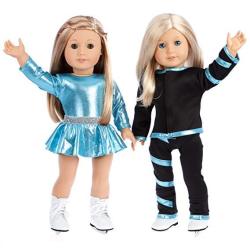 Super Skater - Clothes Fits 18 Inch American Girl Doll - 2 Complete Outfits - 5 Pieces - 18 Inch Doll Ice Skating Outfits - Leotard Skirt Pants J