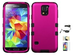 Galaxy S5 Case Pink+black Hybrid Hard Soft Durable Bumper Armor Back Cover For Samsung Galaxy S5 Included Momiji Screen Protector Cleaning Cloth Car Charger