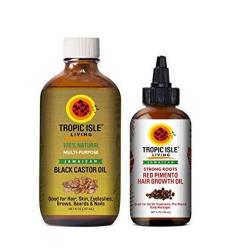 Tropic Isle Living Jamaican Black Castor Oil 8OZ & Strong Roots Red Pimento Hair Growth Oil 4OZ Set