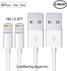 2PACK Apple Charger Cable Apple Mfi Certified Lightning To USB Cable Original Certified Compatible Iphone 11 X 8 7 6S 6 PLUS 5S 5C SE Ipad Pro air mini Ipod Touch 1M 3.3FT White