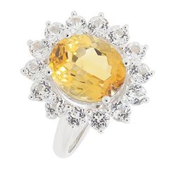 Bl Jewelry Sterling Silver Genuine Citrine & White Topaz Coctail Halo Ring 4 4 5 Ct.t.w