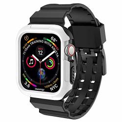 Iiteeology Compatible For Apple Watch 4 Band Breathable Sports Rugged Bumper Protector Case 44MM With Strap Bands For Apple Watch Series 4 2018 - 44MM White black