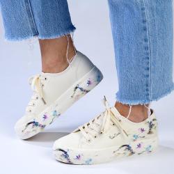 Pierre Cardin Fleurs Zoe Lace Up Sneaker - Beige Floral - 9