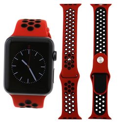 For Apple Watch Band 42MM Sports Strap Replacement Silicone Red black