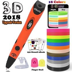 Dikale 3D Pen With 18 Colors Pla Filament Refills 07A?NEWEST Version? 3D Drawing Printing Pen Bonus 18 Colors 180 Feet Pla 250 Stencils Ebooks