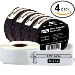 Litetite 30252 4 Rolls Dymo Labelwriter Lw Compatible Address Labels 1-1 8 X 3-1 2 Inches White Blank 4-PACK LT30252