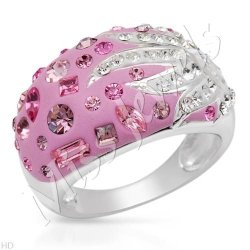 Pink Crystal And Enamel Dress Ring In Sterling Silver Size 8