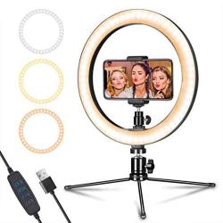 LED Ring Light 10 With Tripod Stand & Phone Holder For Live Streaming & Youtube Video Dimmable Desk Makeup Ring Light For Photography Shooting