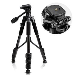 Sailnovo Camera Tripod Stand For Dslr Camcorder Canon Sony Nikon Olympus Lumix Pentax K-1 With 1 4" 3 Way Panhead 2 Bubble Level 57" 147CM Load