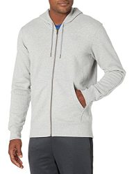 Amazon Brand - Peak Velocity Men's Heavyweight Fleece Full-zip Athletic-fit Hoodie Light Heather Grey Large