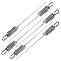Quality Set Of 6 Stainless Steel Flat Kebab Skewers With Push Bar