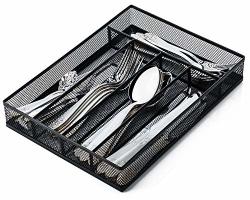 Jane Eyre Utensil Drawer Organizer Cutlery Tray Silverware Holder Flatware Storage Divider For Kitchen Mesh Designing With Non-slip Foam Feet 5 Compartments Black