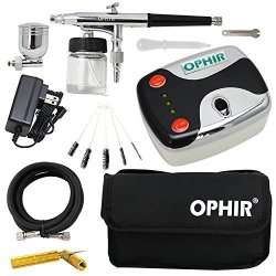 Ohpir Airbrush Kit With MINI Air Compressor & Bag & Cleaning Tools For Model Paint Cosmetics Tanning Tattoo Black