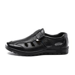 Mens Sandals Genuine Leather Sandals Outdoor Casual Men Leather Sandals For Men Men Beach Shoes - Black 5.5