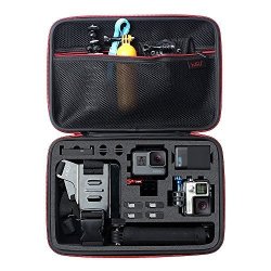 Large Carrying Case For Gopro HERO5 4 +lcd Black Silver 3+ 3 2 And Accessories By Hsu With Fully Customizable Interior Carry Handle And Carabiner Loop Large Size Red