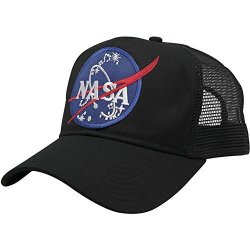 Nasa Insignia Logo Embroidered Iron On Patch Snapback Trucker Mesh Cap - Black
